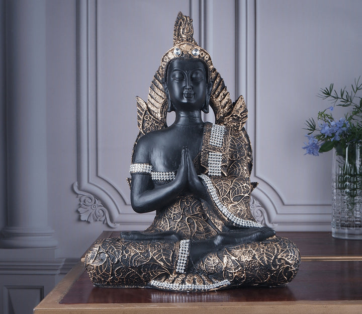 Black Polyresin Namaste Buddha Figurine