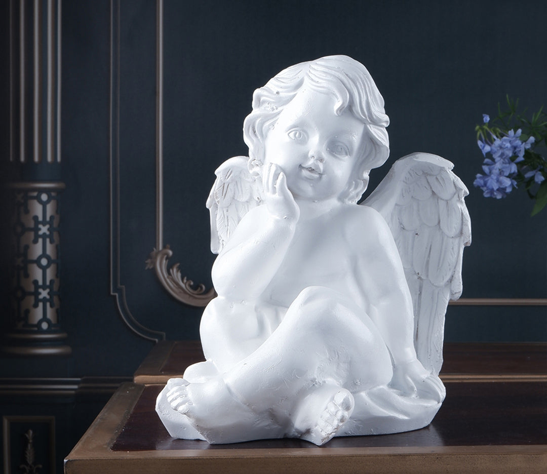 Intricate White Polyresin Figurine | White Cupid Polyresin Figurine