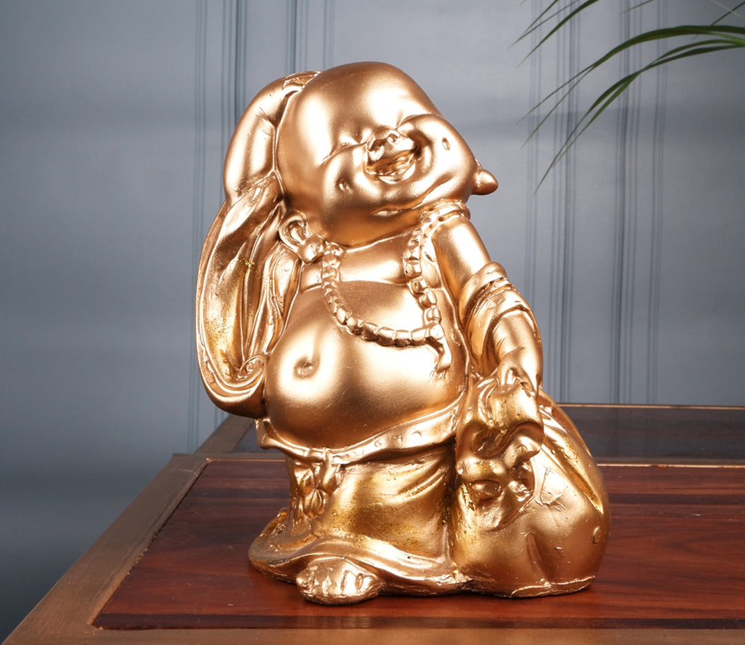 Golden Resin Monk Figurines | Golden Set of 2 Happy Monk Figurines