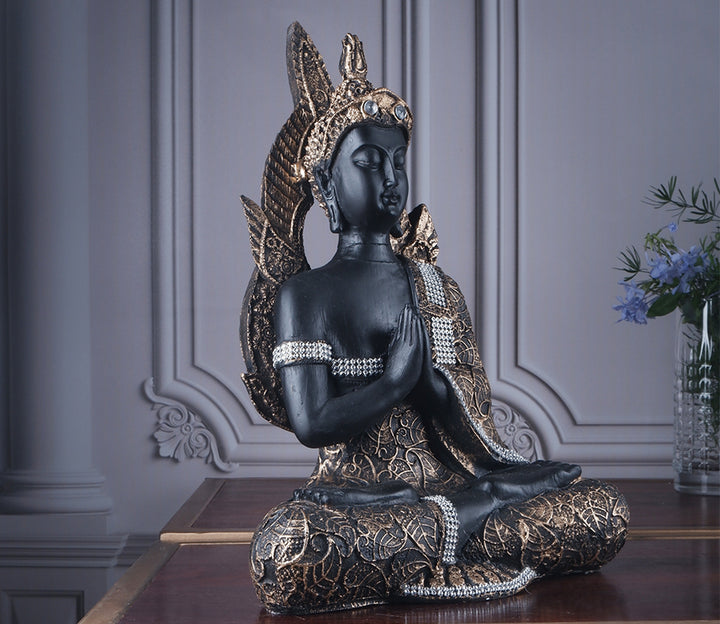 Black Polyresin Namaste Buddha Figurine