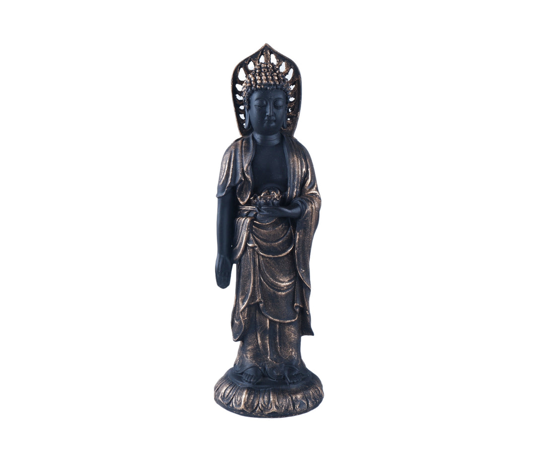 Serene Black Polyresin Standing Buddha Statue