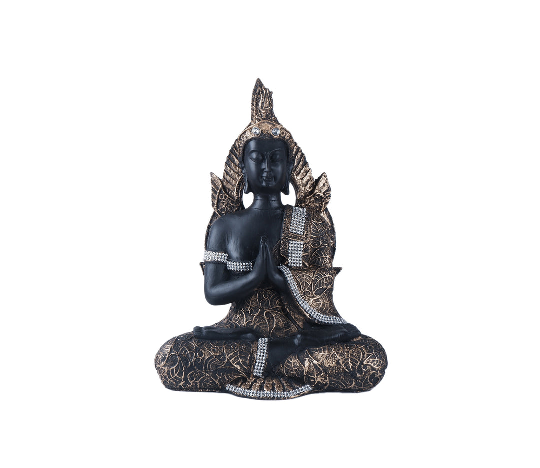 Black Polyresin Namaste Buddha Figurine