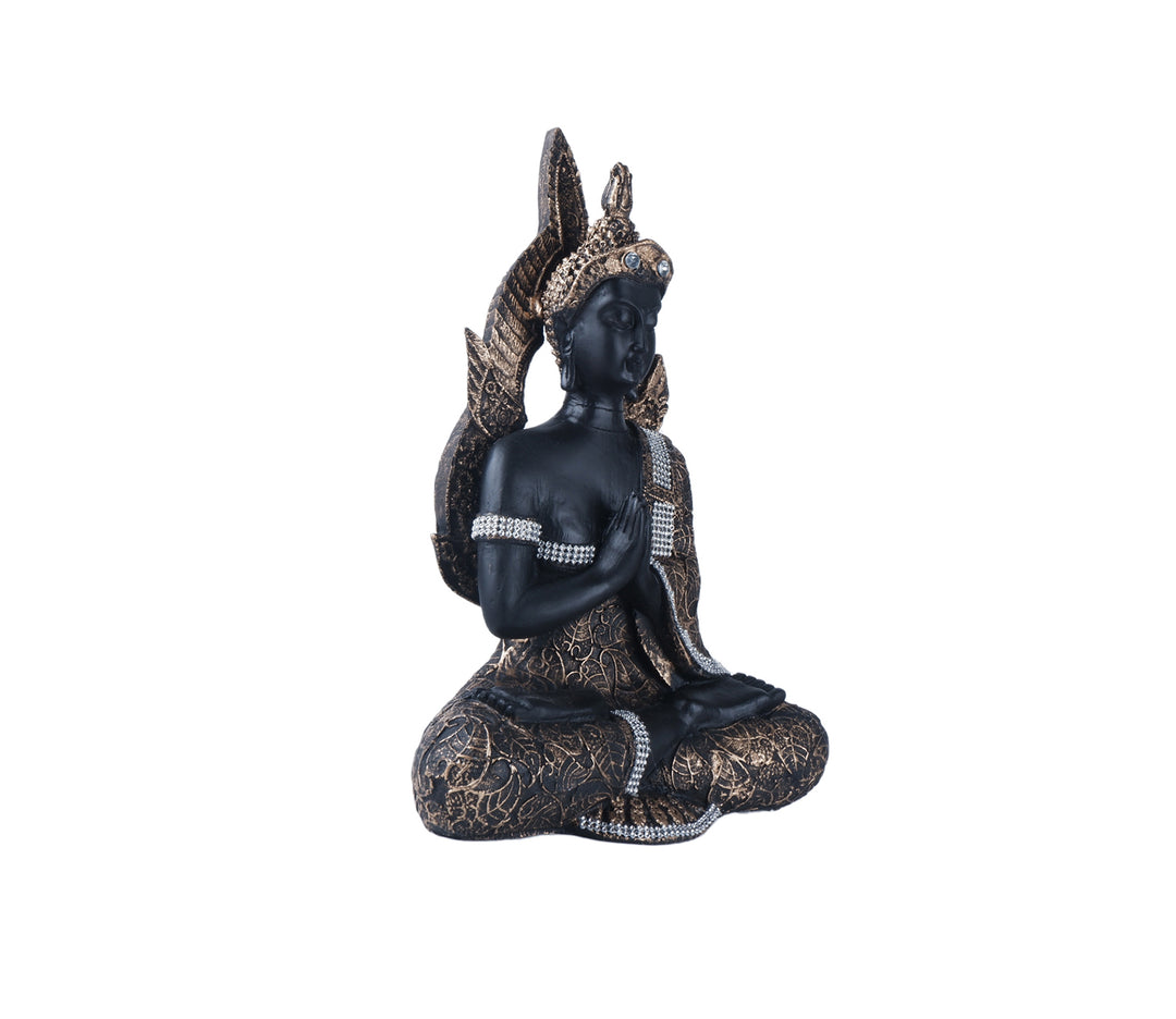 Black Polyresin Namaste Buddha Figurine