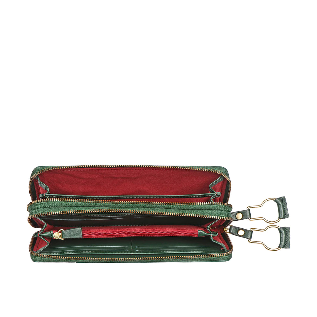 Teal Leather Double Zip Wallet | Exquisite Double Zip Around Wallet