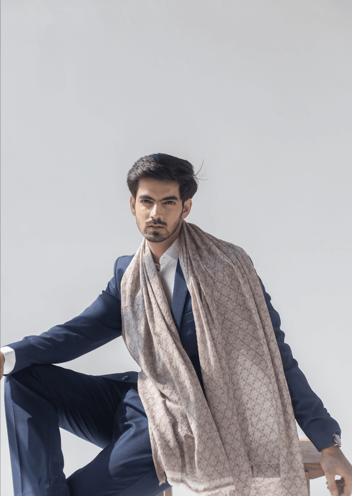 Luxurious Cashmere Stole in White and Brown | Ludic Soft Cashmere Stole - White & Brown