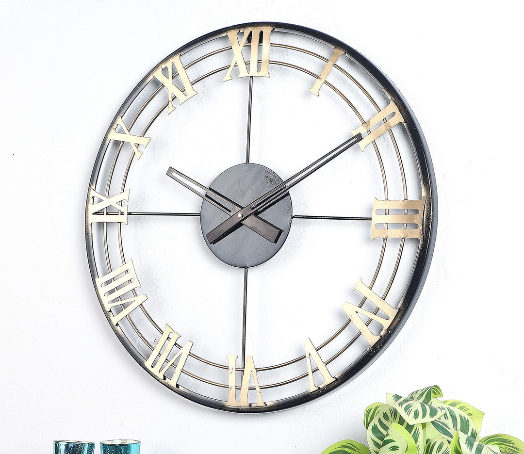 Black and Gold Roman Numeral Wall Clock