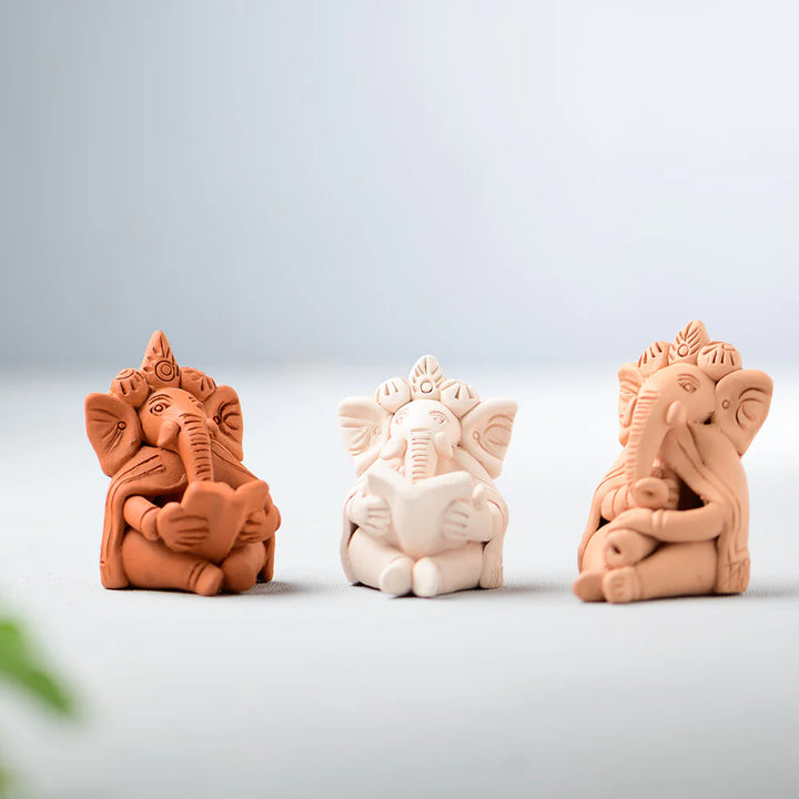 Terracotta Ganpati Sculptures - Set of 3 | Terracotta Ganpati Sculptures Set of 3