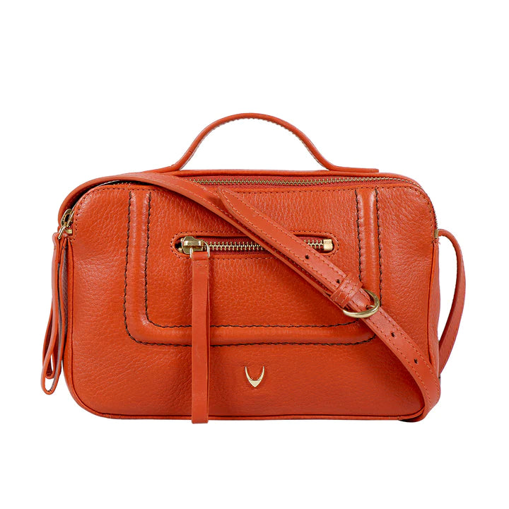 Orange Leather Sling Bag | Aspen Everyday Sling Bag