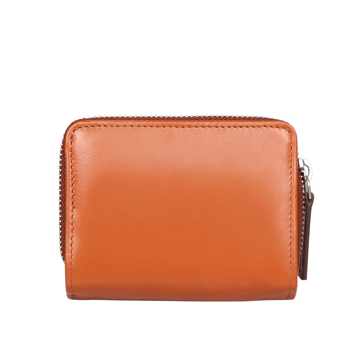 Orange Leather Bi-Fold Wallet | Applique Sports Emblem Bi-Fold Wallet