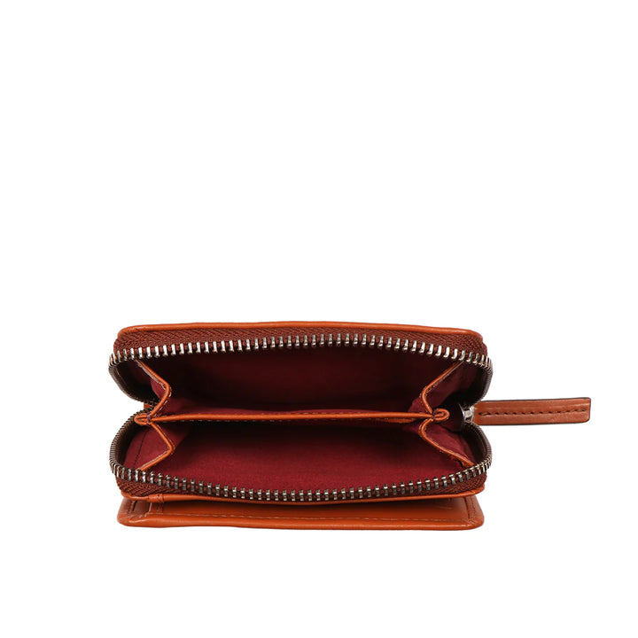 Orange Leather Bi-Fold Wallet | Applique Sports Emblem Bi-Fold Wallet