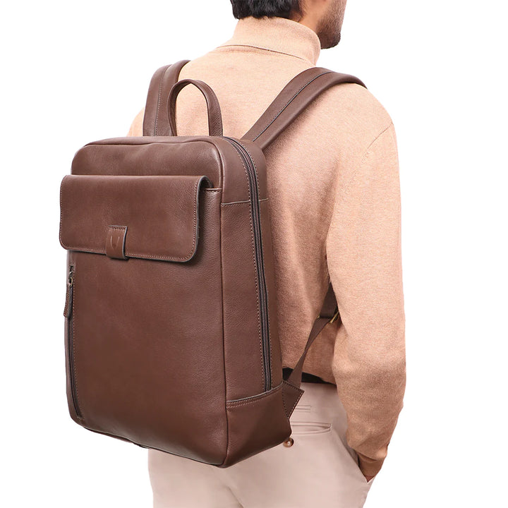Brown Leather Urban Backpack, Multiple Compartments | Urban Voyager Backpack