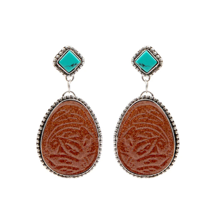 Elegant Turquoise and Leather Earrings for Women | Turquoise Embossed Leather Earrings