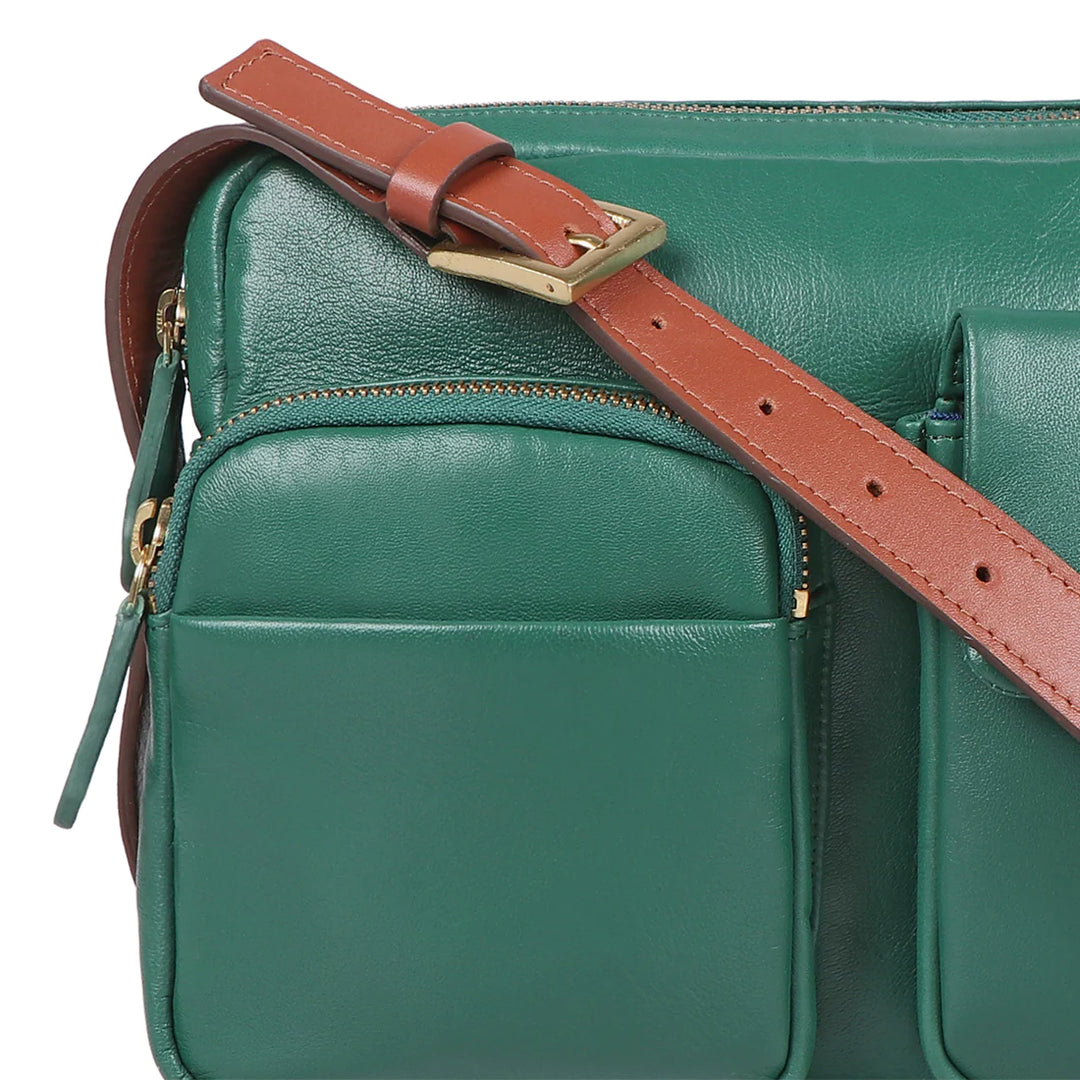 Green Leather Crossbody Bag | Classic Green Lamb Crossbody Bag