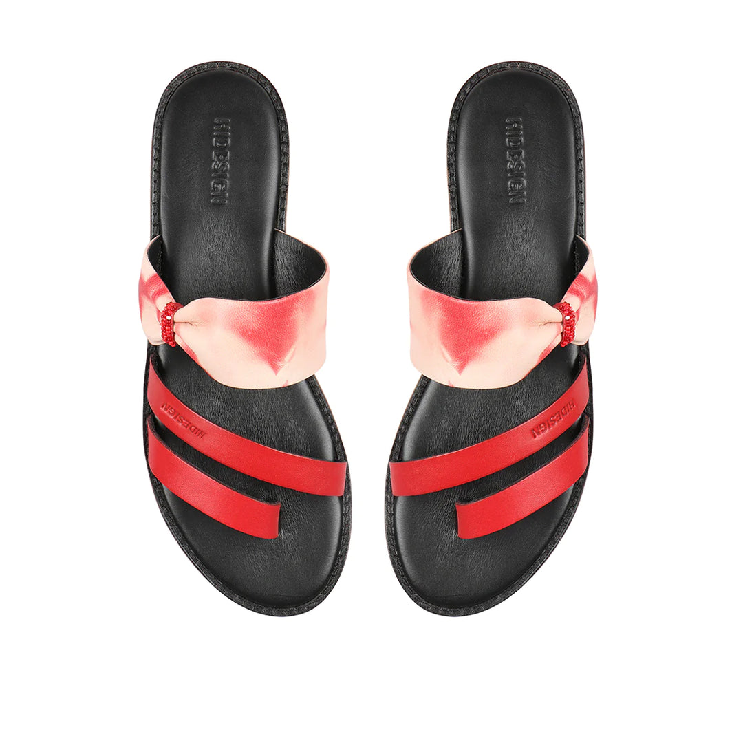 Tie Dyed Leather Flats | Trendy Red Tie Dyed Lamb Women's Flats