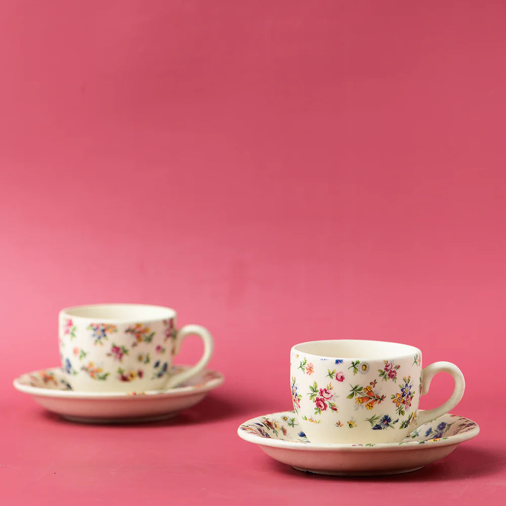 Floral Ceramic Teaset For Home | Exclusive Floral Ceramic Tea Set of 7 pcs - Beige