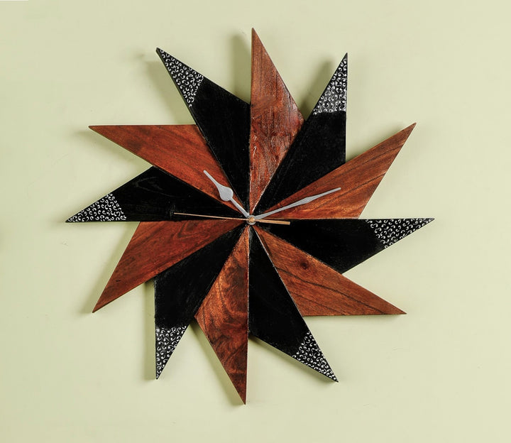 Hand-Painted Sunburst Wooden Wall Clock