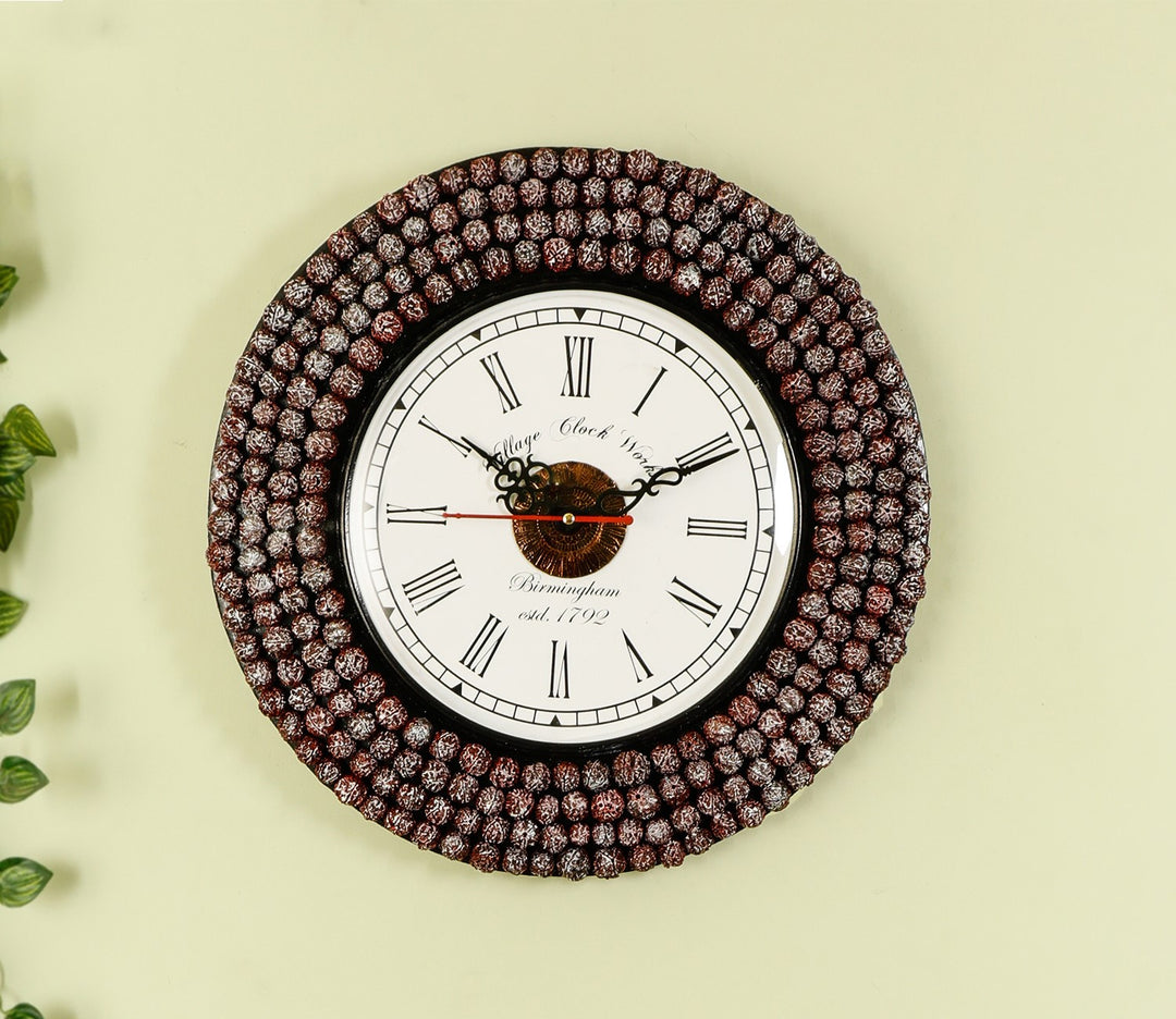 Wooden Wall Clock with Floral Design