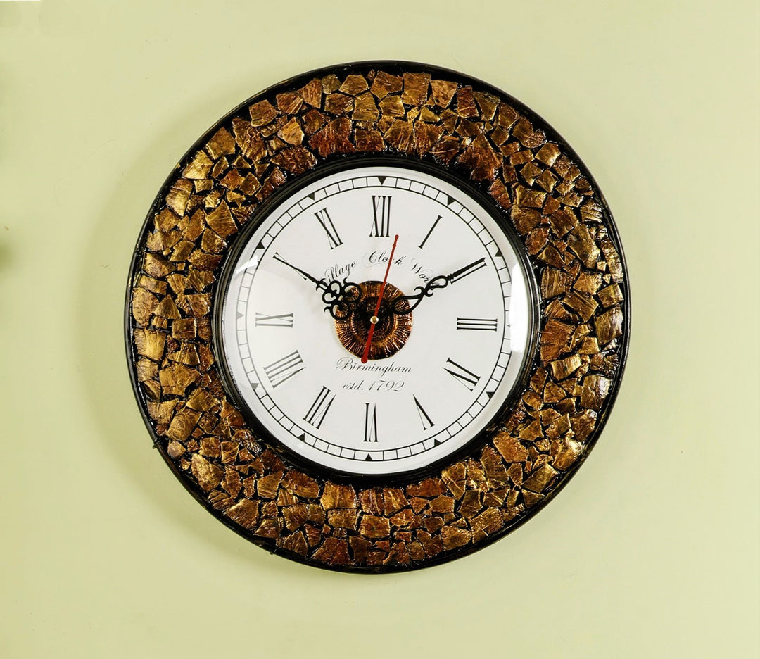 Golden Coconut Shell Wall Clock