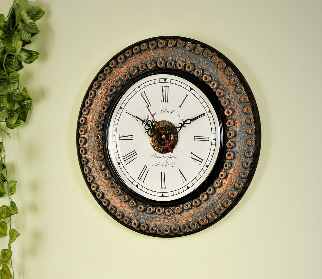 Grey Wooden Wall Clock with Handmade Marble Dust Rings