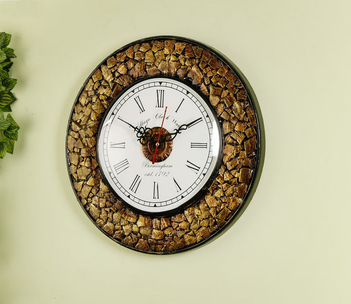 Golden Coconut Shell Wall Clock