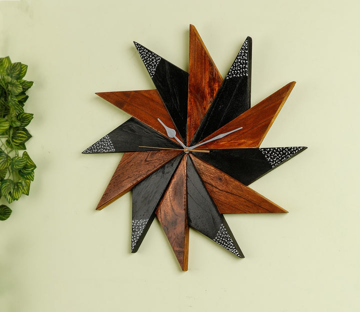 Hand-Painted Sunburst Wooden Wall Clock