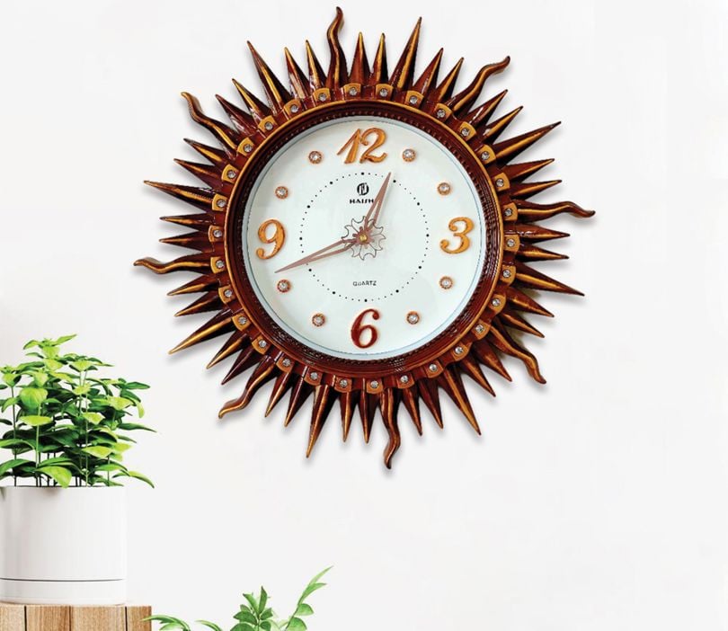 Golden Brown Sun Shaped Wall Clock