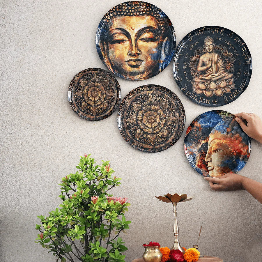 Lord Buddha Metal Wall Plate Set | Nirvana Wall Plates Set of 5