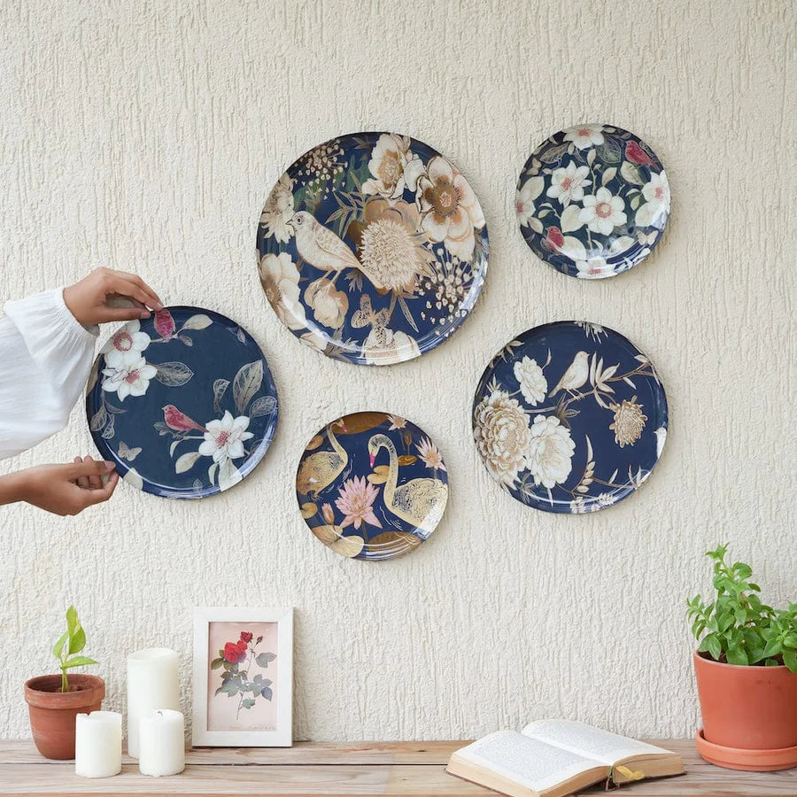 Metal Wall Plate Set - Oriental Blooms Design | Oriental Blooms Wall Plates Set of 5
