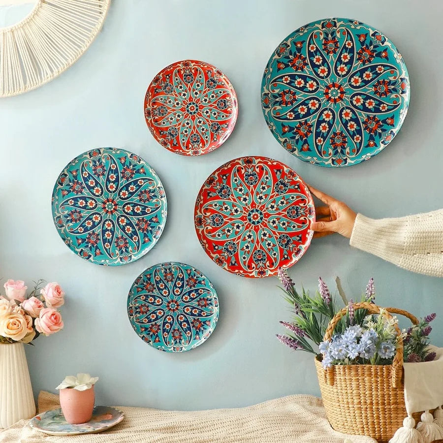 5 Turkish Wall Plates - Metal with Vibrant Designs | Turkish Wall Plates Set of 5