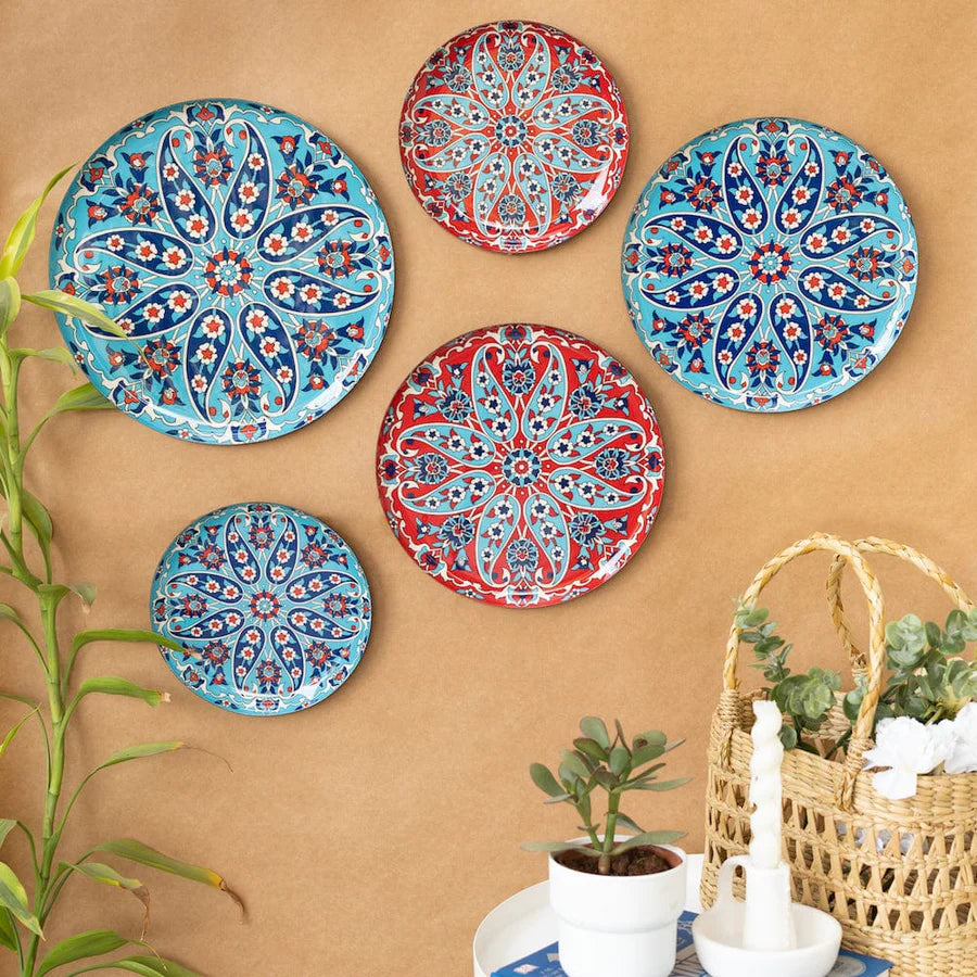 5 Turkish Wall Plates - Metal with Vibrant Designs | Turkish Wall Plates Set of 5