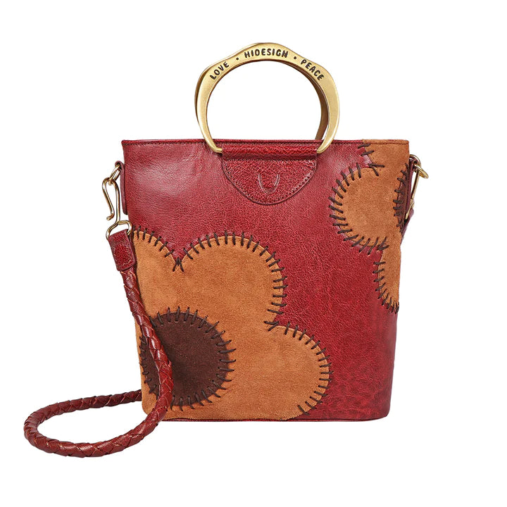 Red Leather Floral Crossbody Bag | Floral Fusion Crossbody Bag