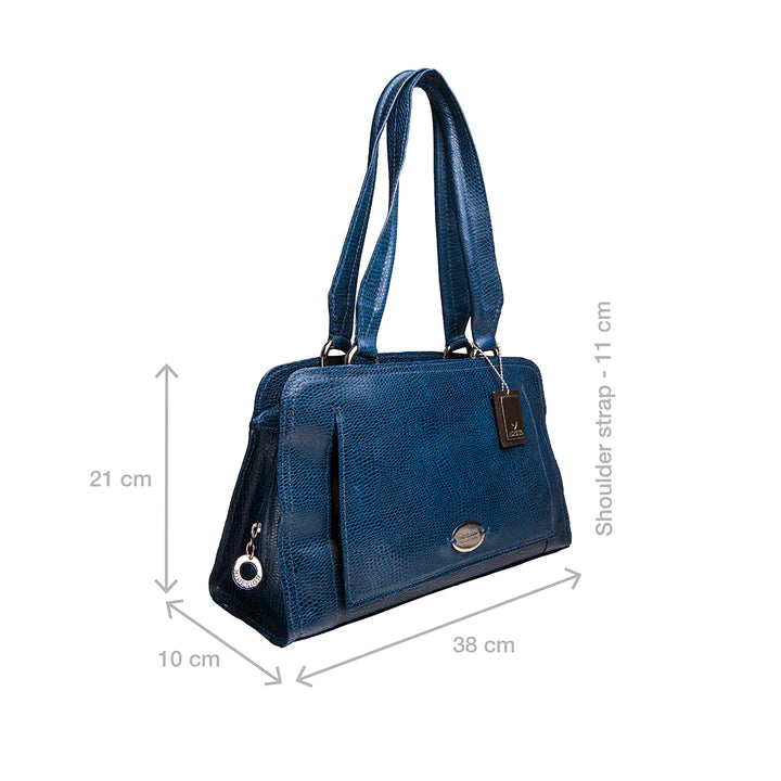 Blue Leather Tote Bag | Glossy Elephant Embossed Tote Bag