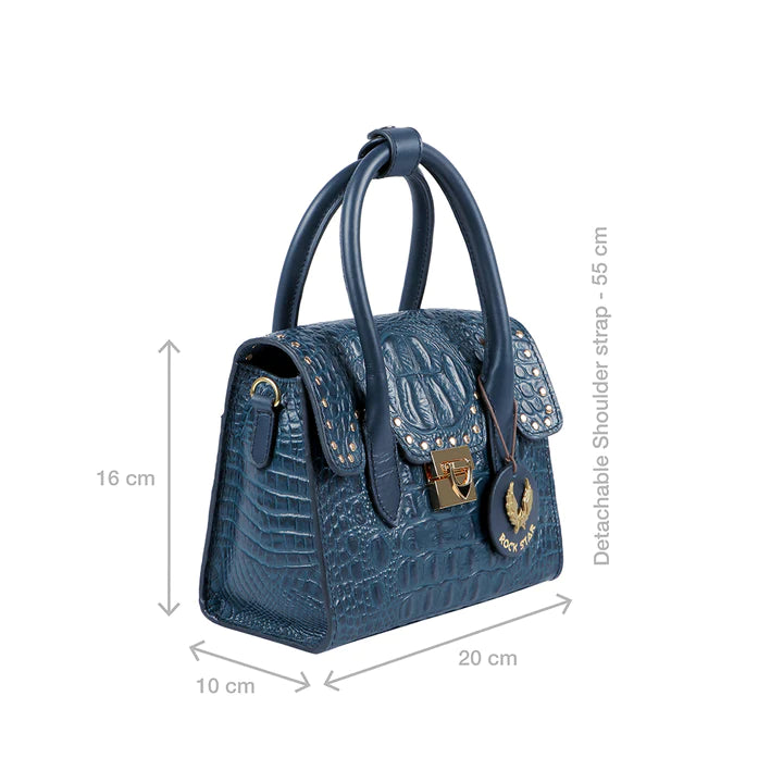 Blue Leather Sling Bag | Punk Rockstar Blue Croco Sling Bag