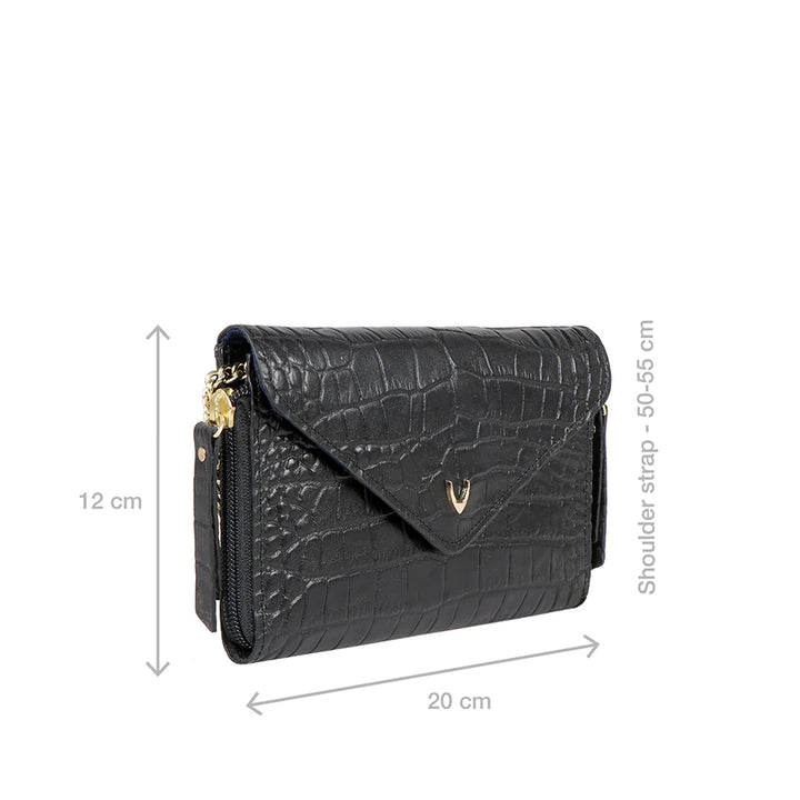 Black Leather Sling Bag | Elegant Croco Sling Bag