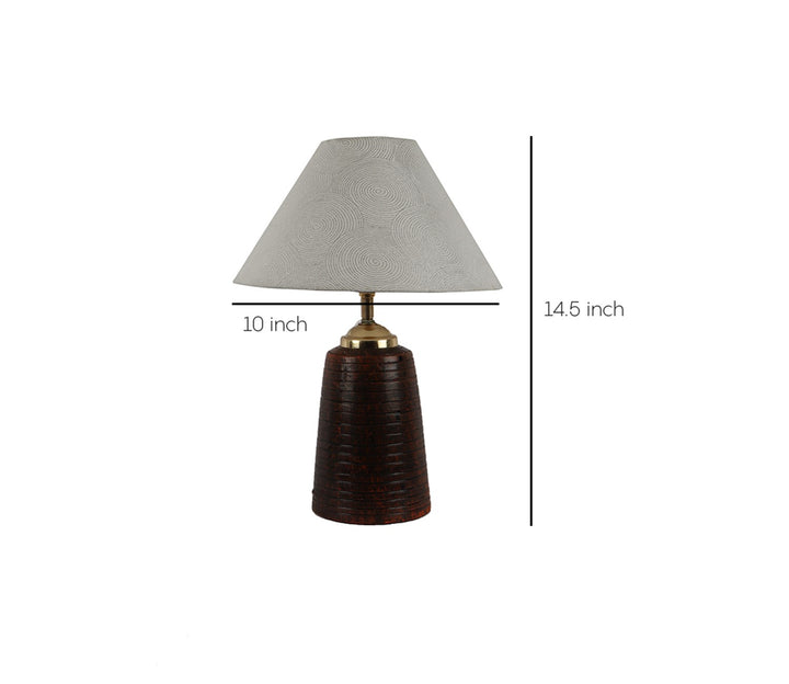 Modern Table Lamp: Brown Terracotta Base with Silver Fabric Shade