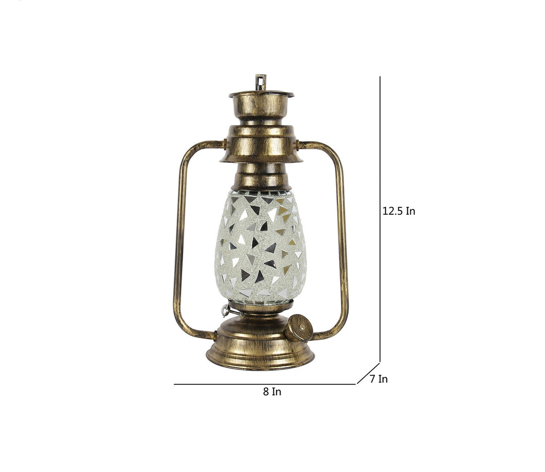 Gray Mosaic Lantern Table Lamp with Antique Gold Accents