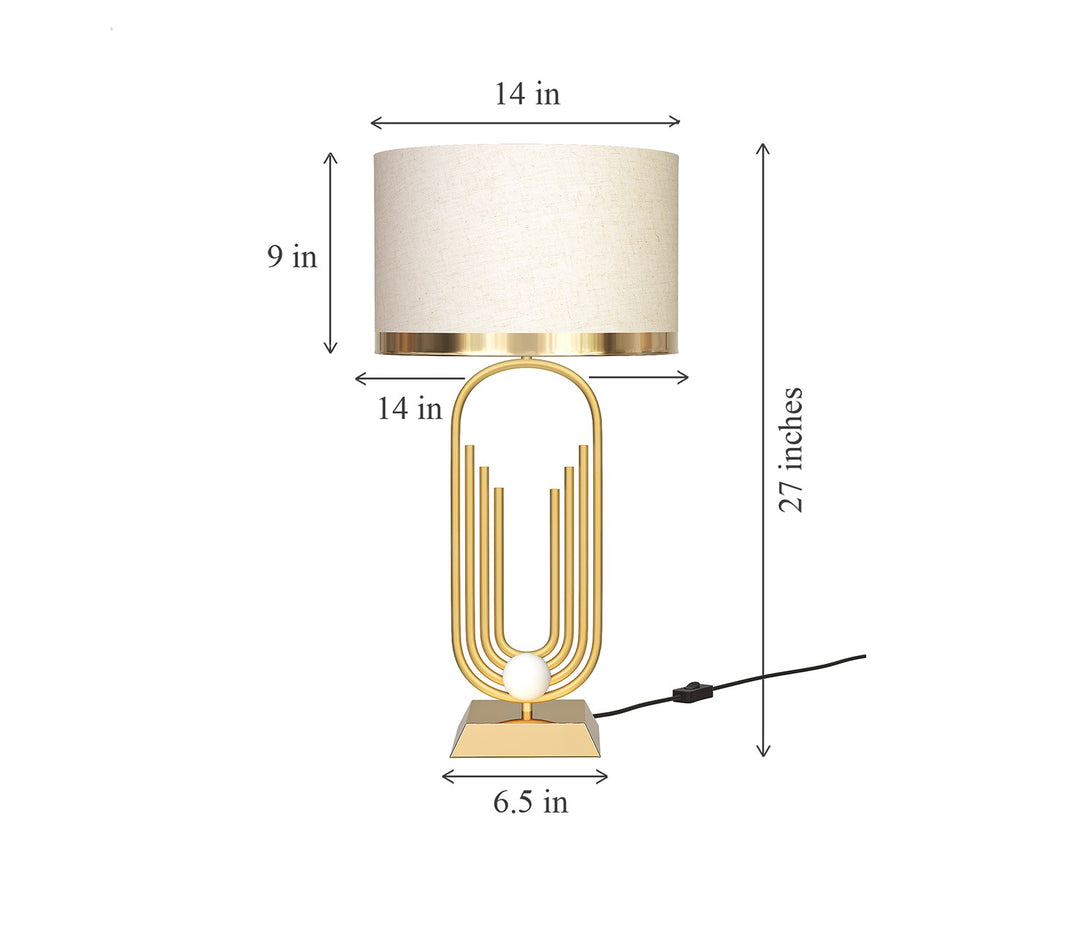 Brass Antique Gold Table Lamp with Off-White Drum Shade