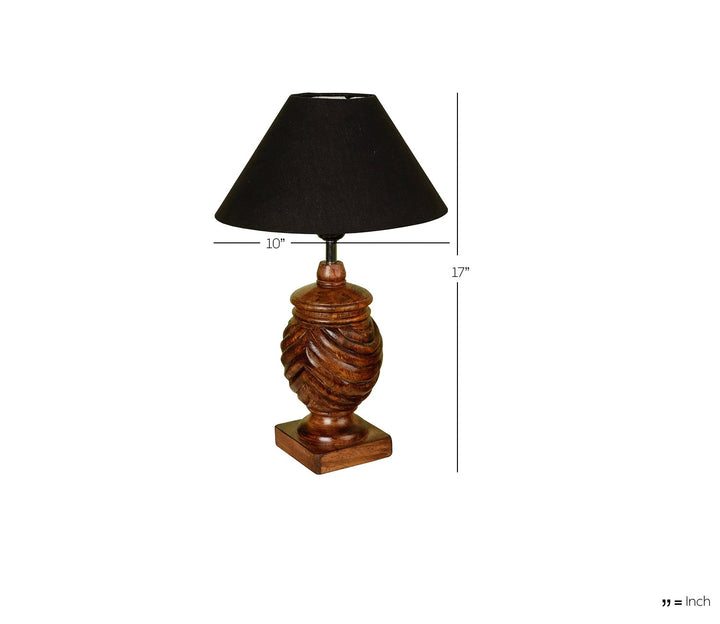 Hand-Carved Wood Table Lamp with Rings & Black Shade (Medium)