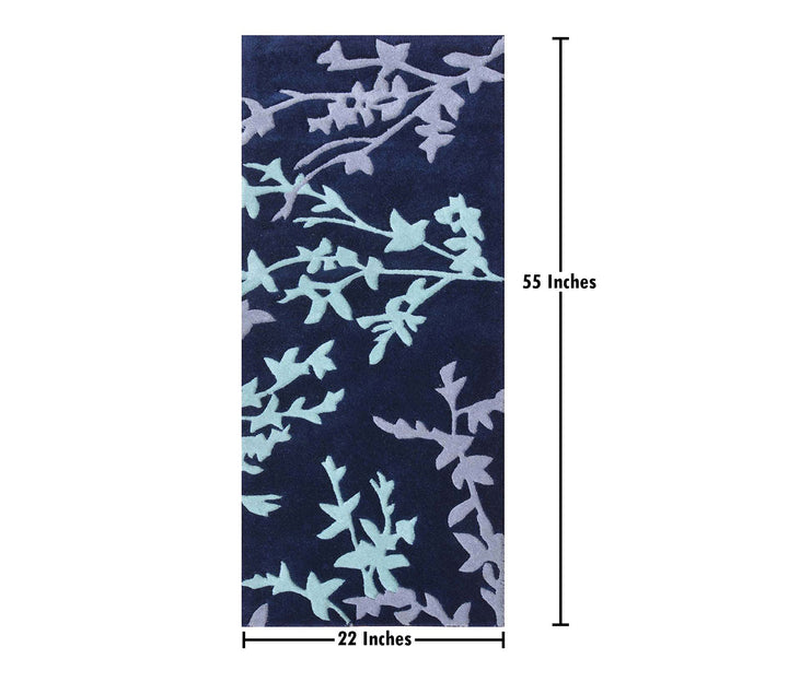 Blue Floral Hand Tufted Wool Runner