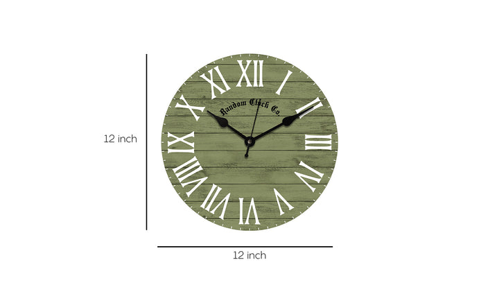 Rustic Green Wooden Wall Clock 12-Inch