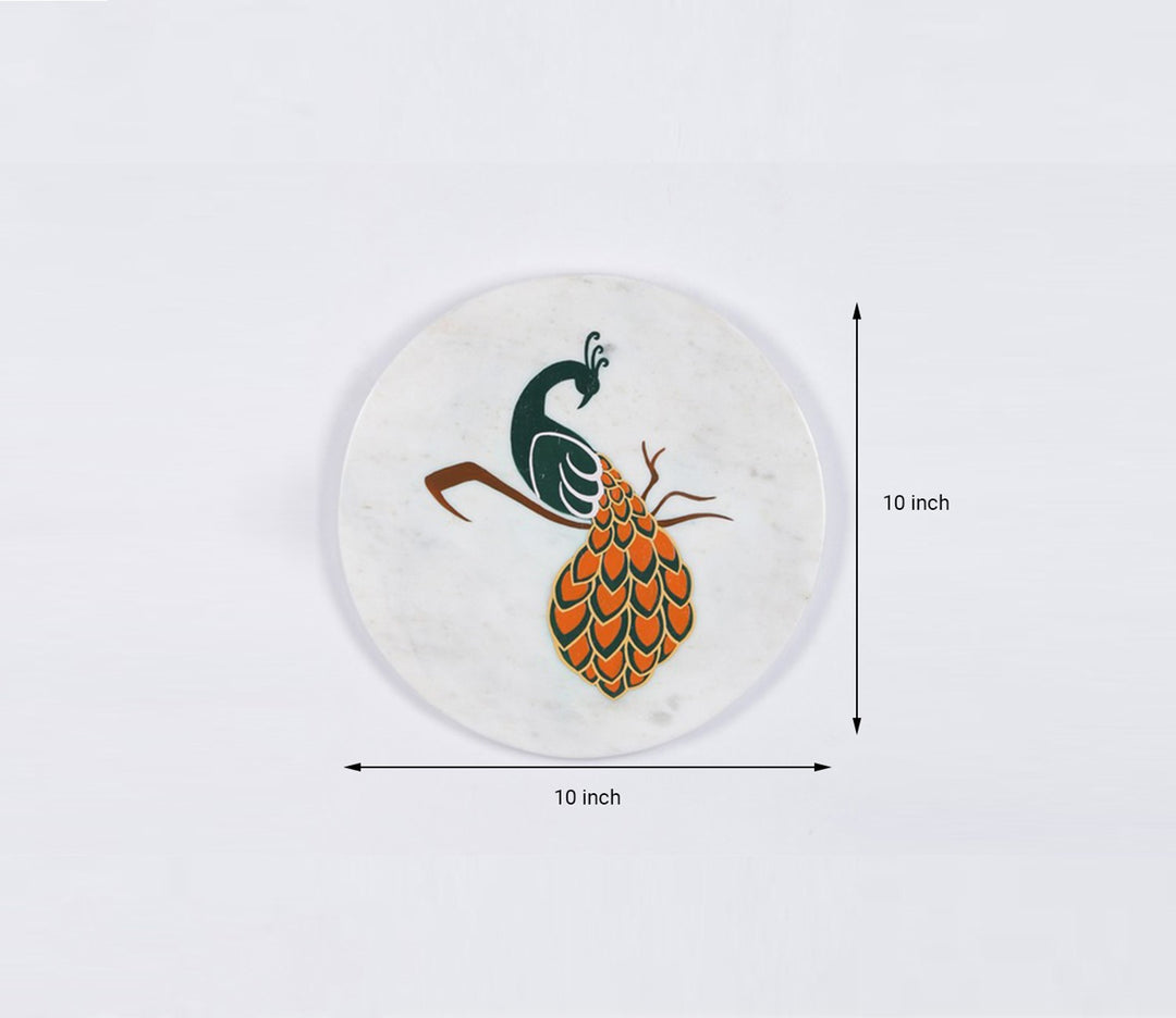 White Color Me Peacock Marble Decorative Wall Plate