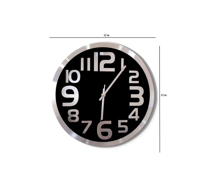Modern Black Metal Wall Clock with Large Silver Font