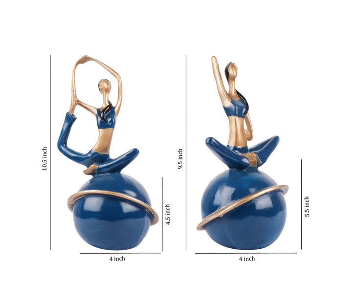 Blue Polyresin Yoga Figurines Set | Blue Set of 2 Polyresin Yoga Pose Figurine