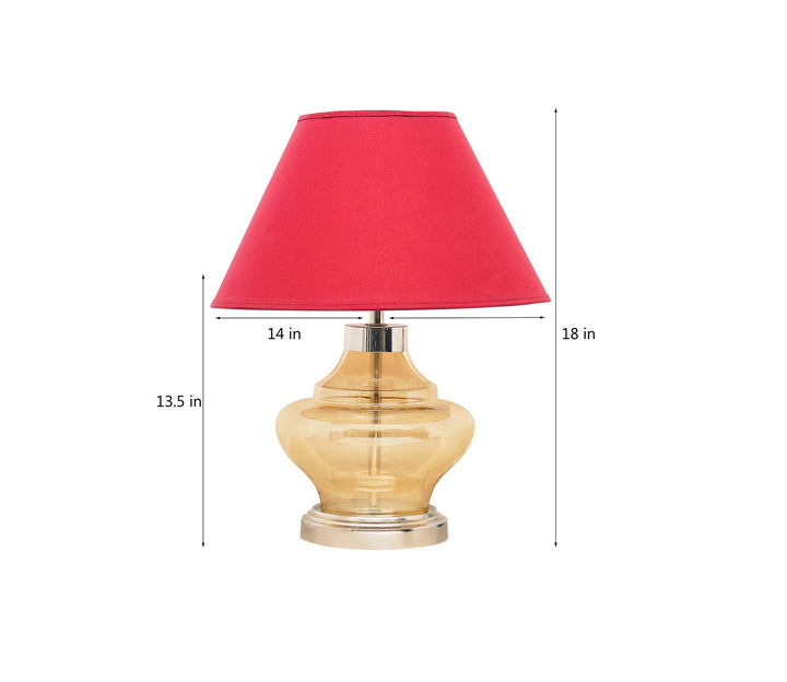 Maroon Shade Table Lamp with Amber Glass