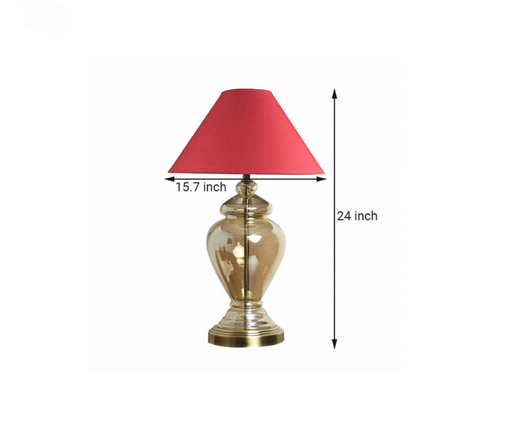 Glass Table Lamp with Maroon Shade