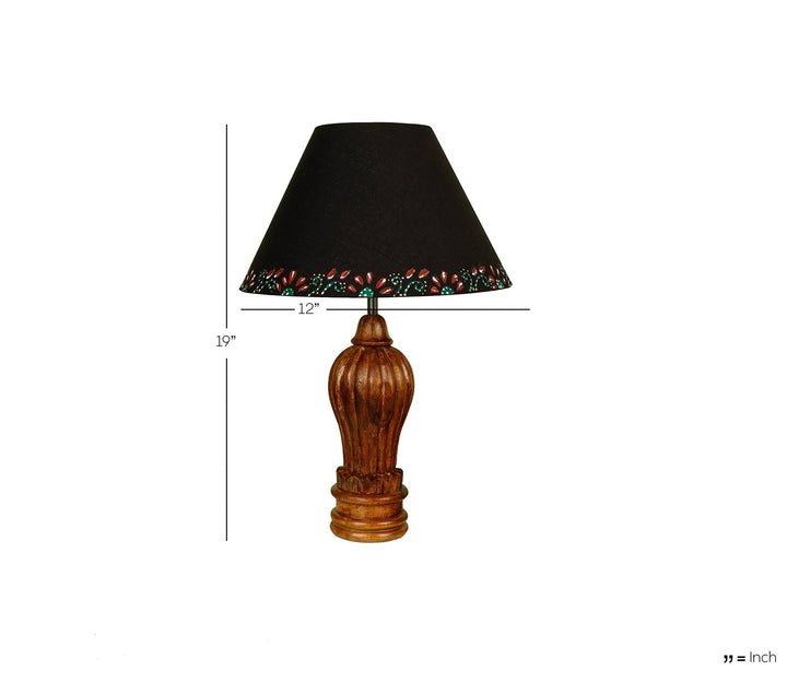 Hand-Carved Wood Table Lamp with Black Shade (Large)