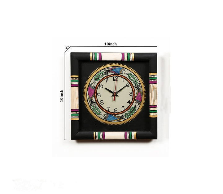Striking Black Handcrafted Warli Art Glass Frame Wall Clock