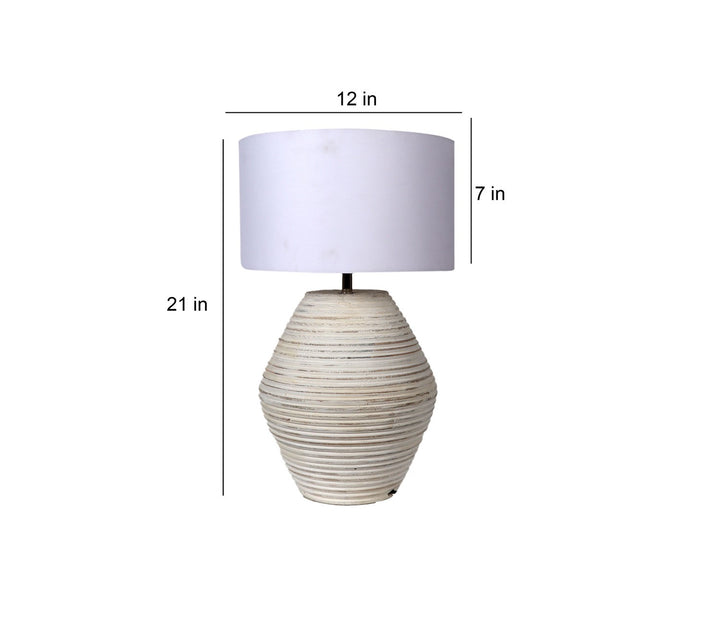 Wooden Table Lamp with White Fabric Shade