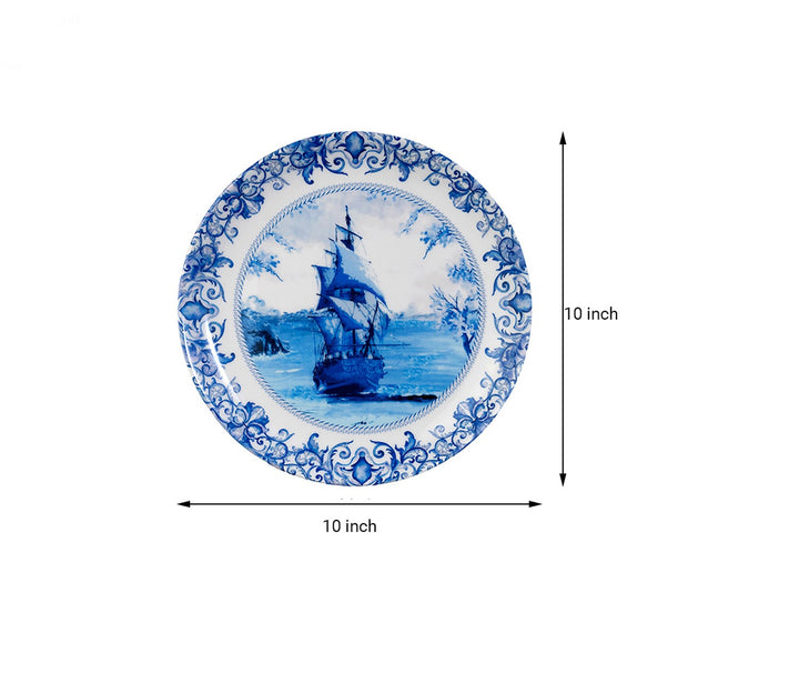 Blue Pottery Ship Inspired Decorative Wall Plate