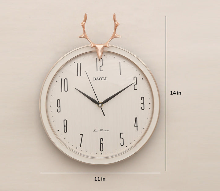 Reindeer Silhouette Wall Clock - White with Gold
